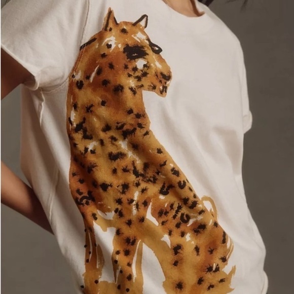Anthropologie LouLou Avenue Cheetah Graphic Tee NWOT - Picture 2 of 6